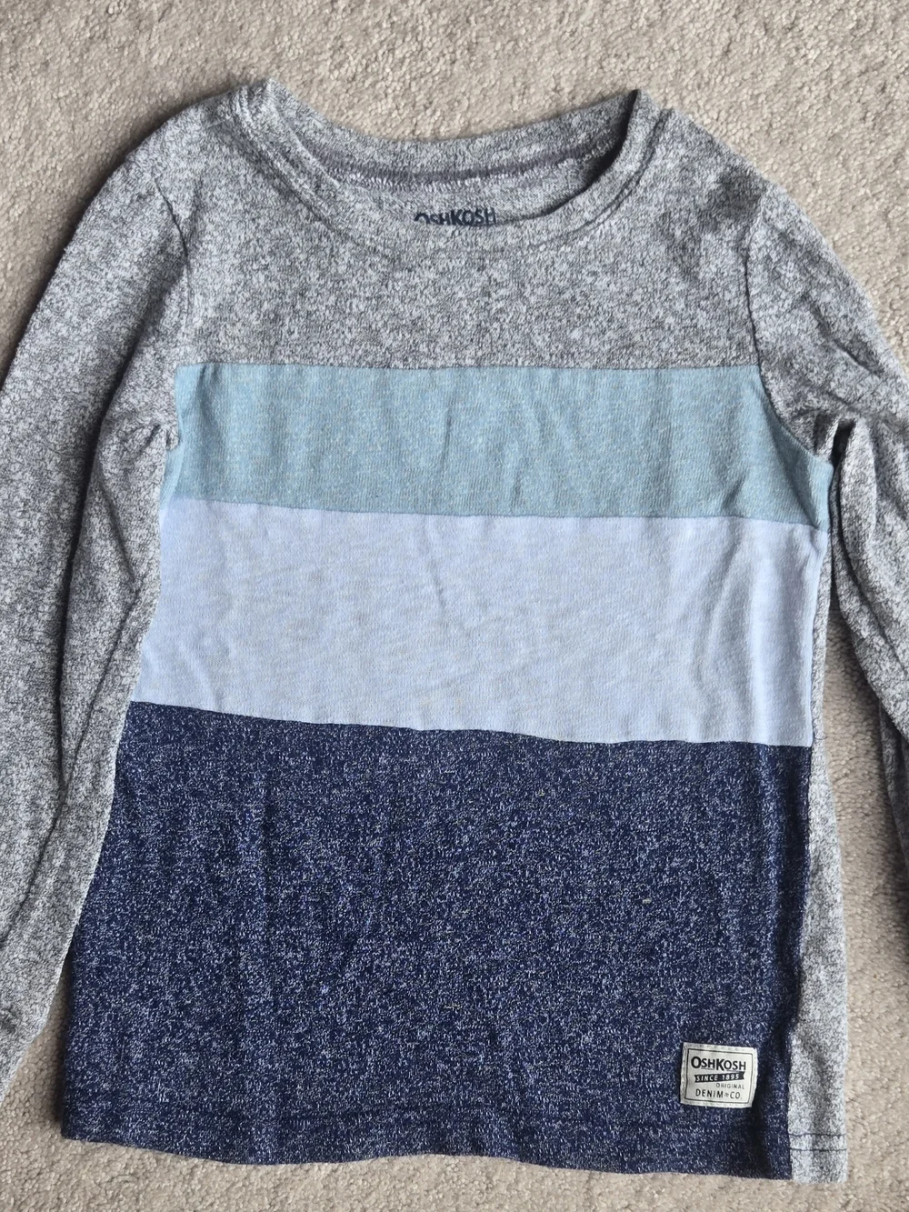 OshKosh B'gosh Long Sleeve Colorblock Tee in Light Blue, Navy & Gray